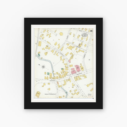 Old map wall art mockup — black gallery frame with white mat — Sanborn Fire Insurance Map from Weymouth, Norfolk County, Massachusetts (1904), Sheet #0016
