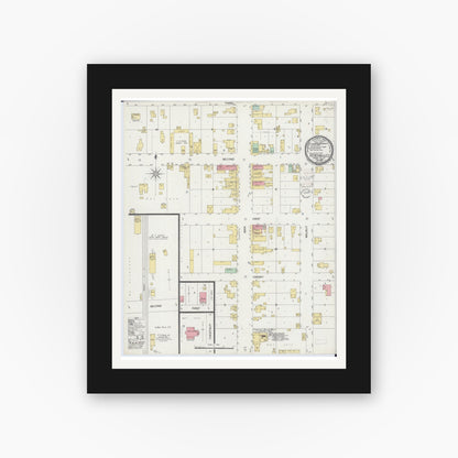 Old map wall art mockup — black gallery frame with white mat — Sanborn Fire Insurance Map from Versailles, Brown County, Illinois (1900), Sheet #0001