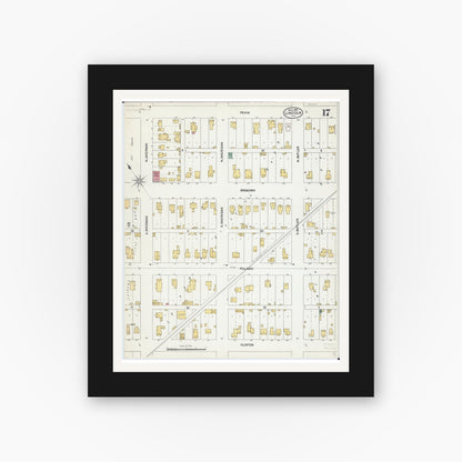 Old map wall art mockup — black gallery frame with white mat — Sanborn Fire Insurance Map from Lincoln, Logan County, Illinois (1902), Sheet #0017