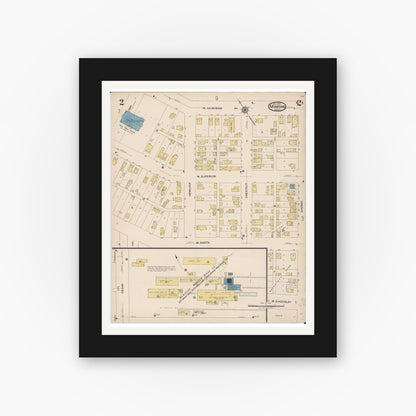 Old map wall art mockup — black gallery frame with white mat — Sanborn Fire Insurance Map from Munising, Alger County, Michigan (1923), Sheet #0002