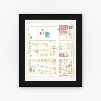 Old map wall art mockup — black gallery frame with white mat — Sanborn Fire Insurance Map from Clinton, Clinton County, Iowa (1917), Sheet #0003