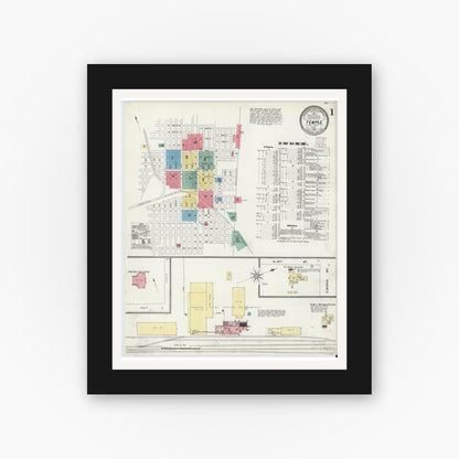Old map wall art mockup — black gallery frame with white mat — Sanborn Fire Insurance Map from Temple, Bell County, Texas (1905), Sheet #0001