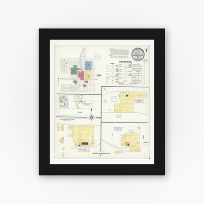 Old map wall art mockup — black gallery frame with white mat — Sanborn Fire Insurance Map from Grand Saline, Van Zandt County, Texas (1909), Sheet #0001