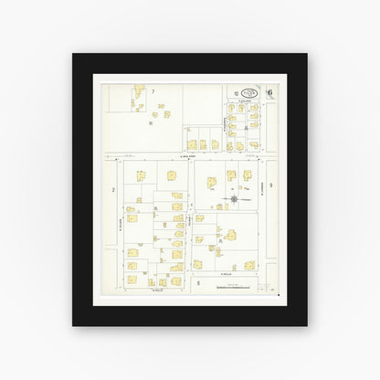 Old map wall art mockup — black gallery frame with white mat — Sanborn Fire Insurance Map from Tyler, Smith County, Texas (1912), Sheet #0006