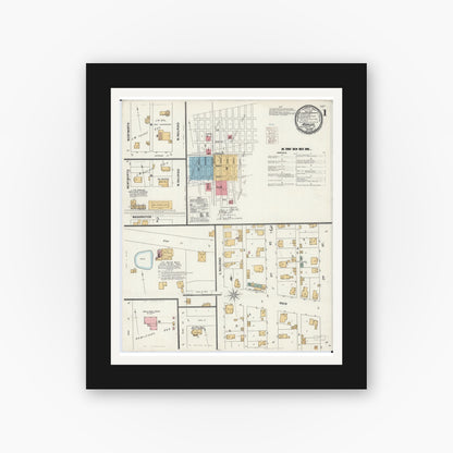 Old map wall art mockup — black gallery frame with white mat — Sanborn Fire Insurance Map from Ashley, Washington County, Illinois (1900) - Complete Map Set