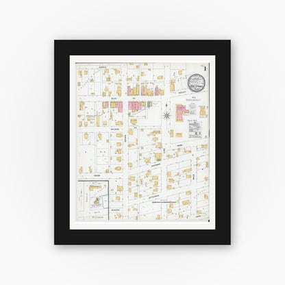 Old map wall art mockup — black gallery frame with white mat — Sanborn Fire Insurance Map from Creal Springs, Williamson County, Illinois (1900) - Complete Map Set