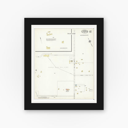Old map wall art mockup — black gallery frame with white mat — Sanborn Fire Insurance Map from Lakewood, Ocean County, New Jersey (1916), Sheet #0017