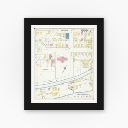 Old map wall art mockup — black gallery frame with white mat — Sanborn Fire Insurance Map from Napoleon, Henry County, Ohio (1916), Sheet #0008
