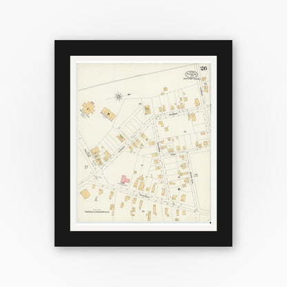 Old map wall art mockup — black gallery frame with white mat — Sanborn Fire Insurance Map from Revere, Suffolk County, Massachusetts (1900), Sheet #0026
