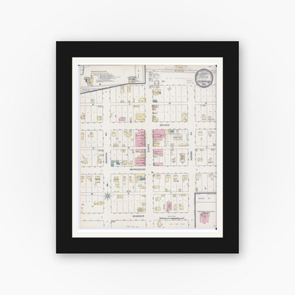 Old map wall art mockup — black gallery frame with white mat — Sanborn Fire Insurance Map from Knobnoster, Johnson County, Missouri (1893), Sheet #0001