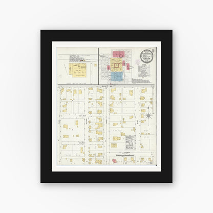 Old map wall art mockup — black gallery frame with white mat — Sanborn Fire Insurance Map from Pierceton, Kosciusko County, Indiana (1901), Sheet #0001