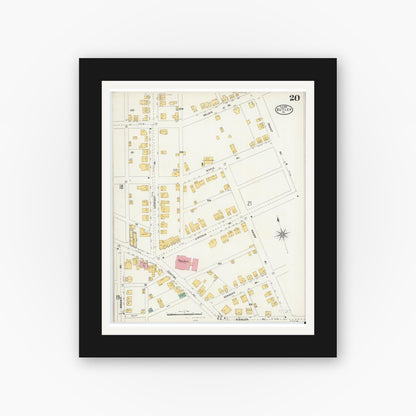 Old map wall art mockup — black gallery frame with white mat — Sanborn Fire Insurance Map from Butler, Butler County, Pennsylvania (1906), Sheet #0020