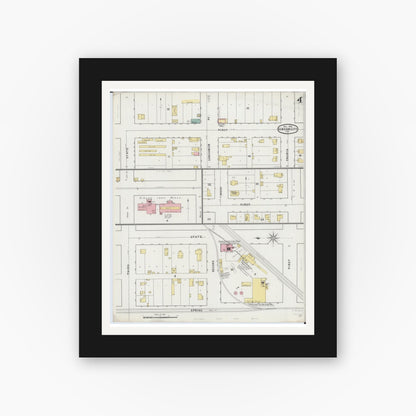 Old map wall art mockup — black gallery frame with white mat — Sanborn Fire Insurance Map from Gibson City, Ford County, Illinois (1894), Sheet #0004