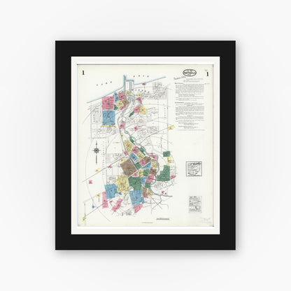 Old map wall art mockup — black gallery frame with white mat — Sanborn Fire Insurance Map from Ashtabula, Ashtabula County, Ohio (1924), Sheet #0001