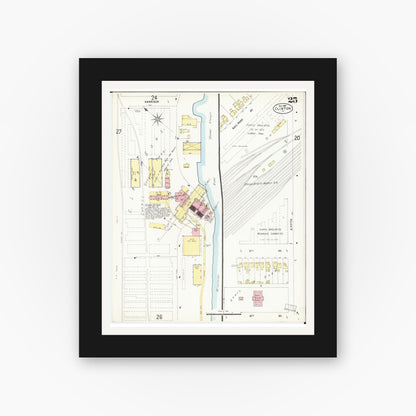Old map wall art mockup — black gallery frame with white mat — Sanborn Fire Insurance Map from Clinton, Clinton County, Iowa (1897), Sheet #0025