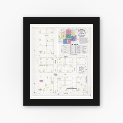 Old map wall art mockup — black gallery frame with white mat — Sanborn Fire Insurance Map from Luverne, Rock County, Minnesota (1907) - Complete Map Set