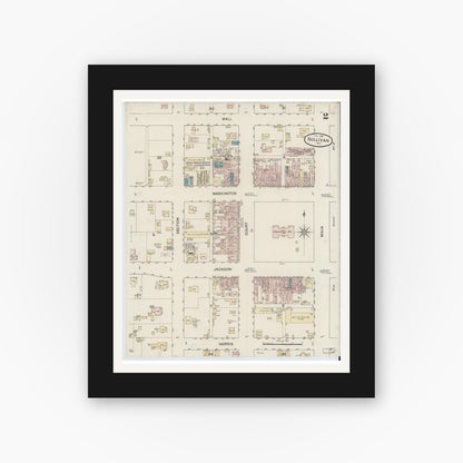 Old map wall art mockup — black gallery frame with white mat — Sanborn Fire Insurance Map from Sullivan, Sullivan County, Indiana (1888), Sheet #0002