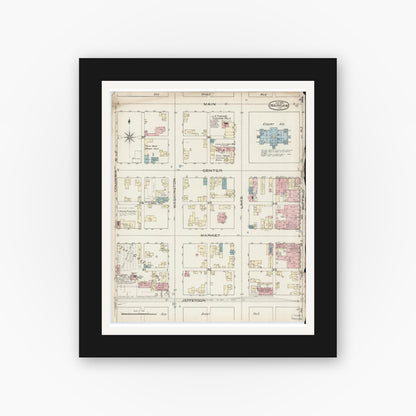 Old map wall art mockup — black gallery frame with white mat — Sanborn Fire Insurance Map from Warsaw, Kosciusko County, Indiana (1886), Sheet #0004