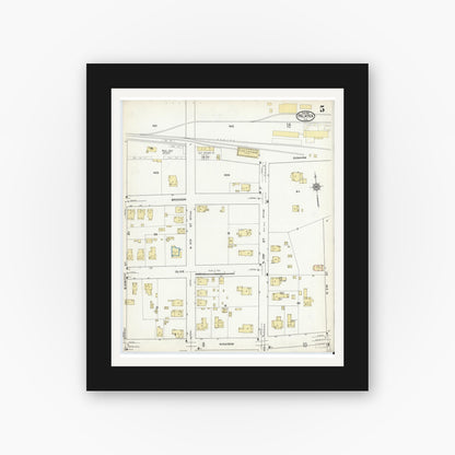 Old map wall art mockup — black gallery frame with white mat — Sanborn Fire Insurance Map from Palatka, Putnam County, Florida (1915), Sheet #0005