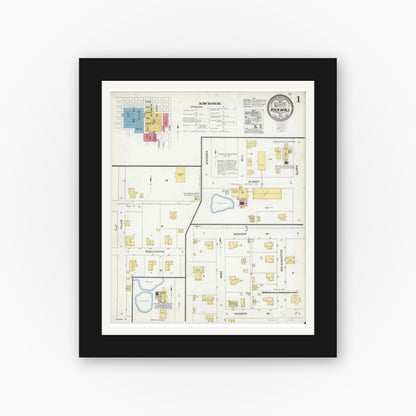 Old map wall art mockup — black gallery frame with white mat — Sanborn Fire Insurance Map from Rockwall, Rockwall County, Texas (1905), Sheet #0001