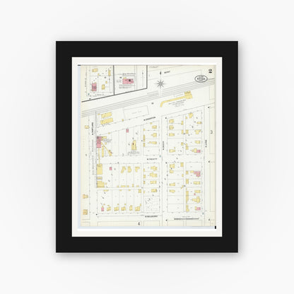 Old map wall art mockup — black gallery frame with white mat — Sanborn Fire Insurance Map from Bryan, Williams County, Ohio (1899), Sheet #0002