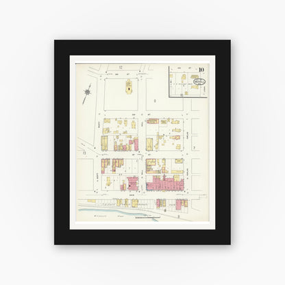 Old map wall art mockup — black gallery frame with white mat — Sanborn Fire Insurance Map from Merrill, Lincoln County, Wisconsin (1913), Sheet #0010