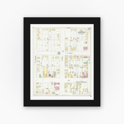 Old map wall art mockup — black gallery frame with white mat — Sanborn Fire Insurance Map from Shawneetown, Gallatin County, Illinois (1899), Sheet #0003