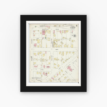 Old map wall art mockup — black gallery frame with white mat — Sanborn Fire Insurance Map from Jackson, Jackson County, Ohio (1897), Sheet #0005