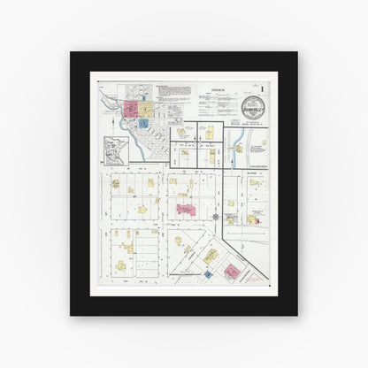 Old map wall art mockup — black gallery frame with white mat — Sanborn Fire Insurance Map from Browns Valley, Traverse County, Minnesota (1919) - Complete Map Set
