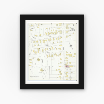 Old map wall art mockup — black gallery frame with white mat — Sanborn Fire Insurance Map from Alpena, Alpena County, Michigan (1910), Sheet #0024