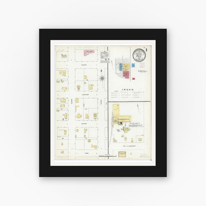 Old map wall art mockup — black gallery frame with white mat — Sanborn Fire Insurance Map from Kyle, Hays County, Texas (1907) - Complete Map Set