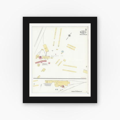 Old map wall art mockup — black gallery frame with white mat — Sanborn Fire Insurance Map from Baldwinville, Worcester County, Massachusetts (1912), Sheet #0002