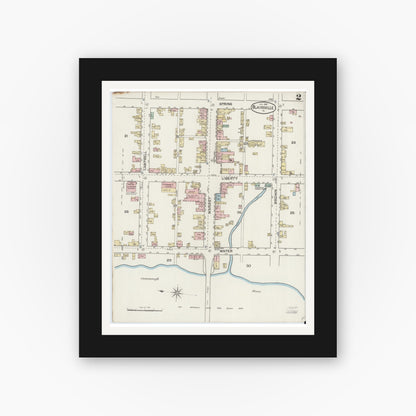 Old map wall art mockup — black gallery frame with white mat — Sanborn Fire Insurance Map from Blairsville, Indiana County, Pennsylvania (1887), Sheet #0002