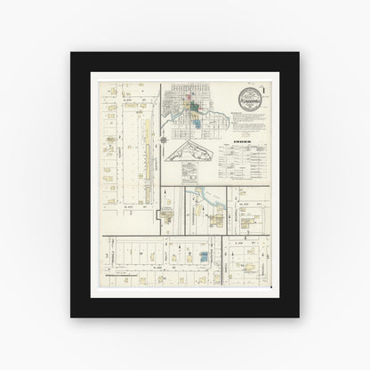 Old map wall art mockup — black gallery frame with white mat — Sanborn Fire Insurance Map from Fort Lauderdale, Broward County, Florida (1914), Sheet #0001