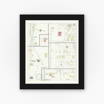 Old map wall art mockup — black gallery frame with white mat — Sanborn Fire Insurance Map from Hurley, Iron County, Wisconsin (1913), Sheet #0008