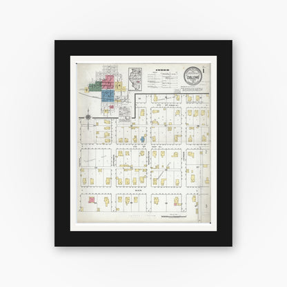 Old map wall art mockup — black gallery frame with white mat — Sanborn Fire Insurance Map from Oblong, Crawford County, Illinois (1920) - Complete Map Set
