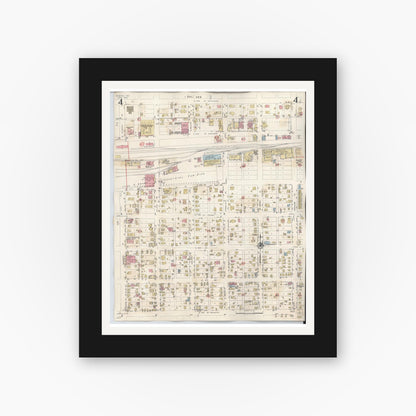 Old map wall art mockup — black gallery frame with white mat — Sanborn Fire Insurance Map from Mission, Hidalgo County, Texas (1949), Sheet #0004