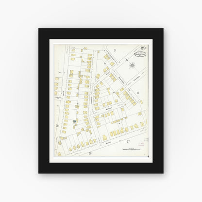 Old map wall art mockup — black gallery frame with white mat — Sanborn Fire Insurance Map from Morristown, Morris County, New Jersey (1909), Sheet #0029