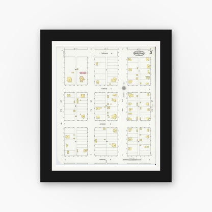 Old map wall art mockup — black gallery frame with white mat — Sanborn Fire Insurance Map from Midlothian, Ellis County, Texas (1921), Sheet #0005