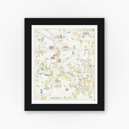 Old map wall art mockup — black gallery frame with white mat — Sanborn Fire Insurance Map from Marblehead, Essex County, Massachusetts (1901), Sheet #0007