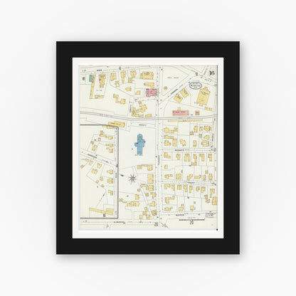Old map wall art mockup — black gallery frame with white mat — Sanborn Fire Insurance Map from Woburn, Middlesex County, Massachusetts (1904), Sheet #0016