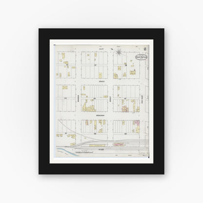 Old map wall art mockup — black gallery frame with white mat — Sanborn Fire Insurance Map from Sauk Rapids, Benton County, Minnesota (1889), Sheet #0002