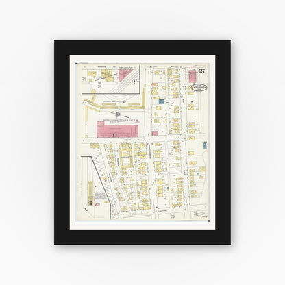 Old map wall art mockup — black gallery frame with white mat — Sanborn Fire Insurance Map from East Liverpool, Columbiana County, Ohio (1913), Sheet #0027