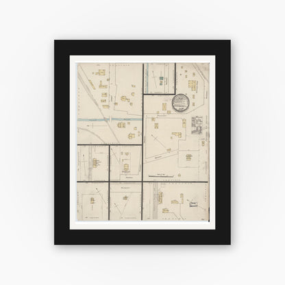 Old map wall art mockup — black gallery frame with white mat — Sanborn Fire Insurance Map from Garysburg, Northampton County, North Carolina (1888), Sheet #0001