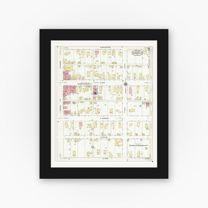 Old map wall art mockup — black gallery frame with white mat — Sanborn Fire Insurance Map from Mooresville, Morgan County, Indiana (1910), Sheet #0002