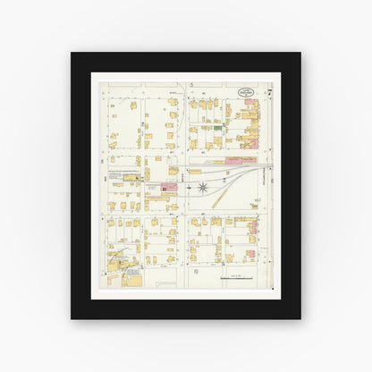 Old map wall art mockup — black gallery frame with white mat — Sanborn Fire Insurance Map from Indiana, Indiana County, Pennsylvania (1903), Sheet #0007