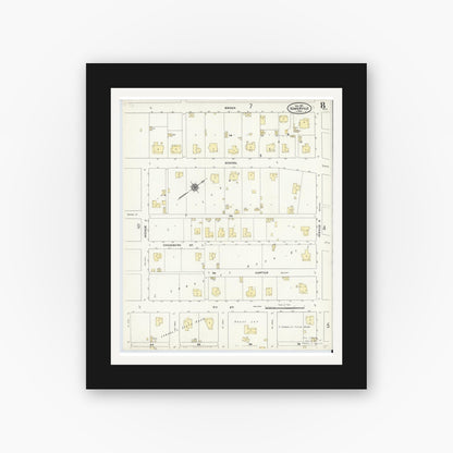 Old map wall art mockup — black gallery frame with white mat — Sanborn Fire Insurance Map from Somerville, Burleson County, Texas (1910), Sheet #0008