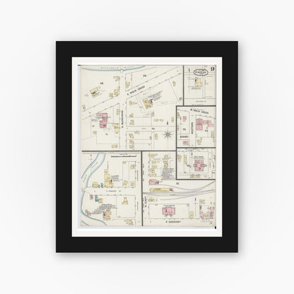 Old map wall art mockup — black gallery frame with white mat — Sanborn Fire Insurance Map from Findlay, Hancock County, Ohio (1887), Sheet #0009