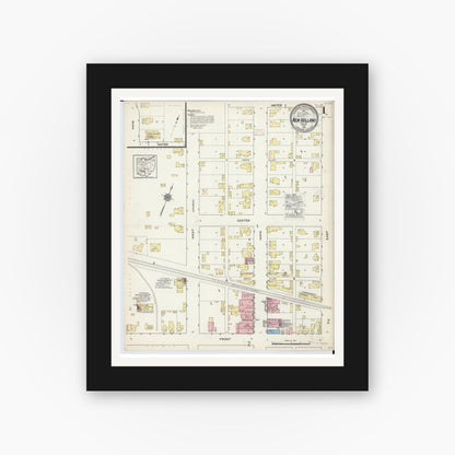 Old map wall art mockup — black gallery frame with white mat — Sanborn Fire Insurance Map from New Holland, Pickaway County, Ohio (1915), Sheet #0001