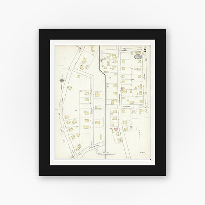 Old map wall art mockup — black gallery frame with white mat — Sanborn Fire Insurance Map from Gardner, Worcester County, Massachusetts (1914), Sheet #0002